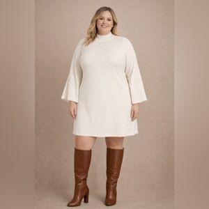 JustFab Cream Long Sleeve Dress